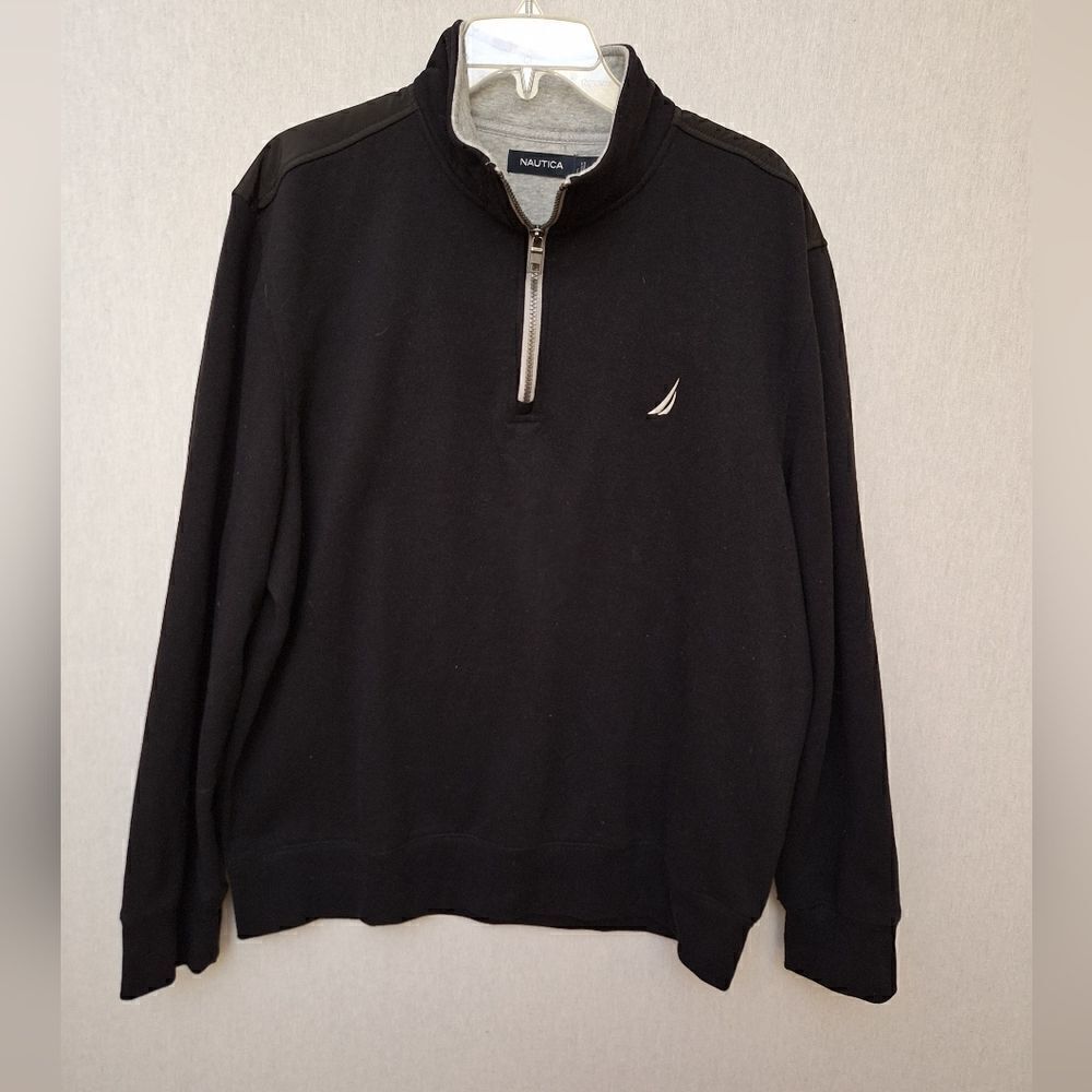 Nautical Black 1/4 zip fleece-lined long sleeve pullover